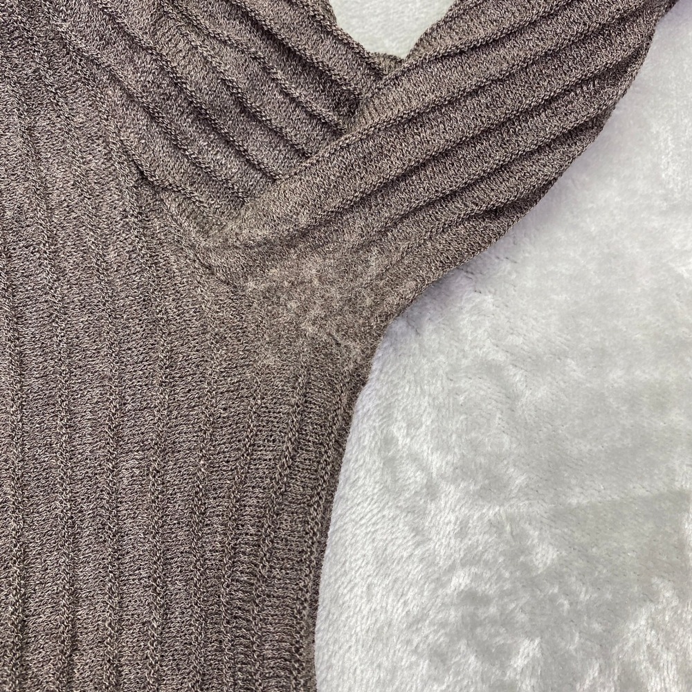 Eileen Fisher Wool Ribbed Knit Midi Dress Brown Long Sleeve XXS Pleated Festive - Picture 4 of 10